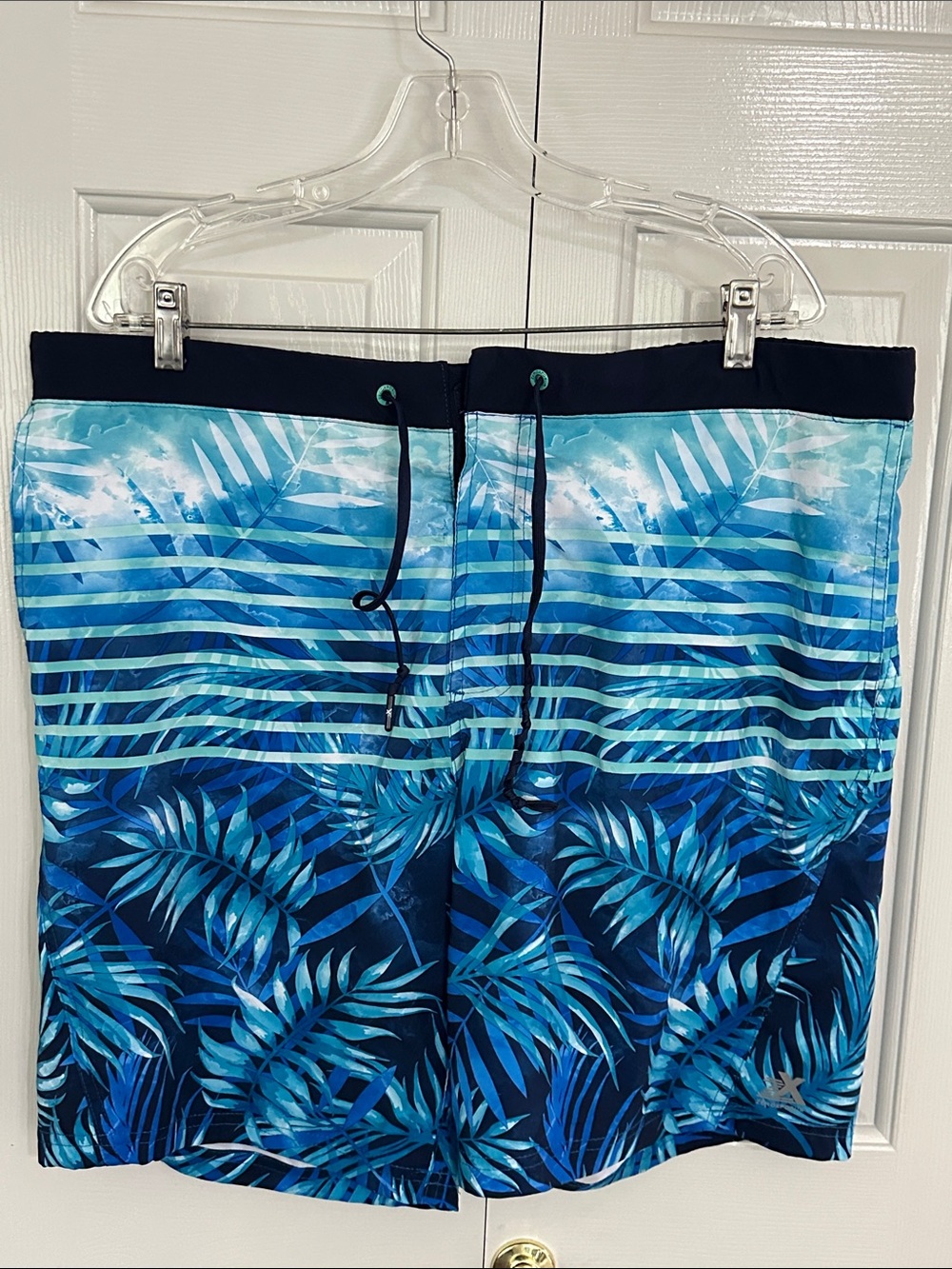 ZeroXposur Blue Navy Tropical Leaf Swim Trunks
